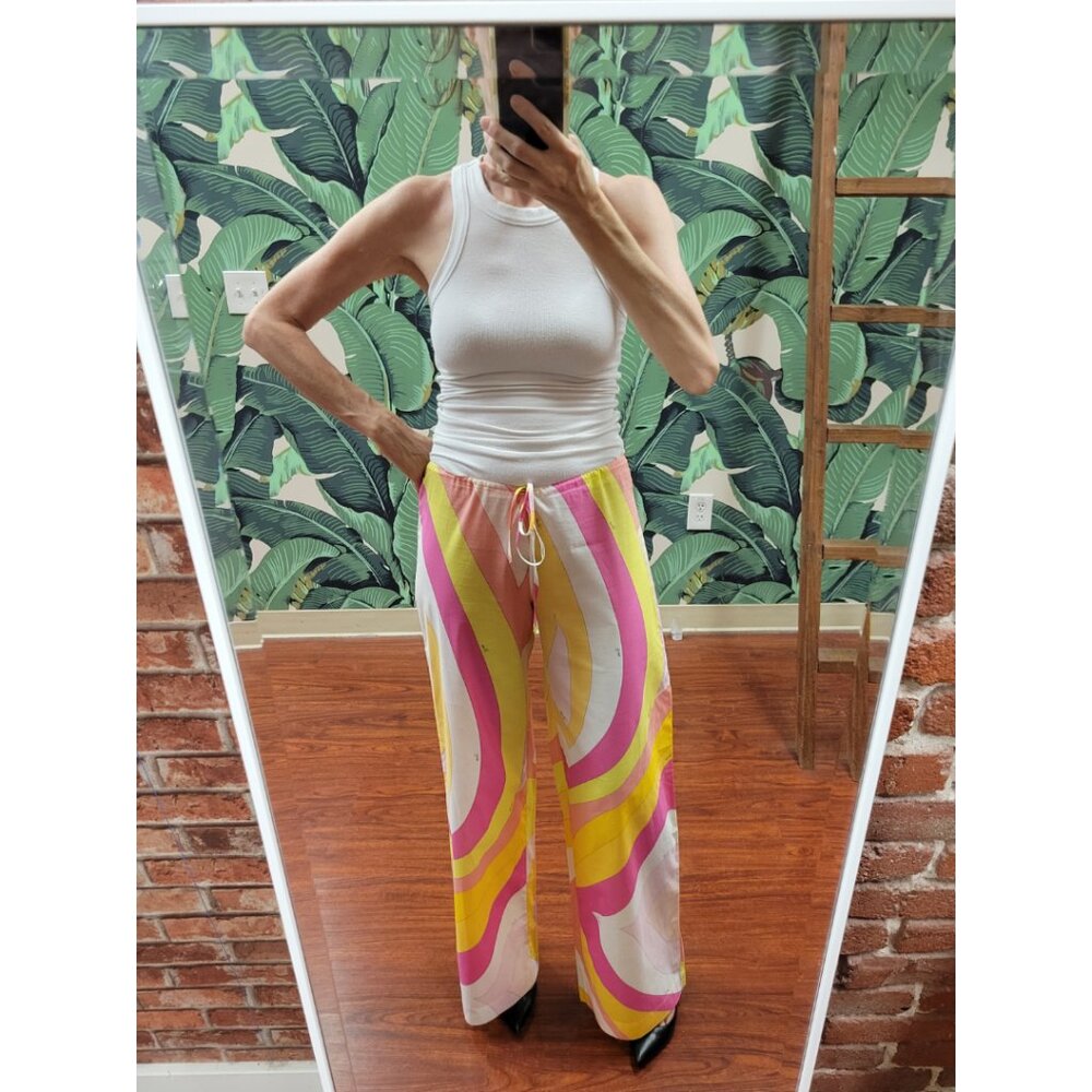 EMILIO PUCCI Drawstring Pants in Pink & Yellow Swirl